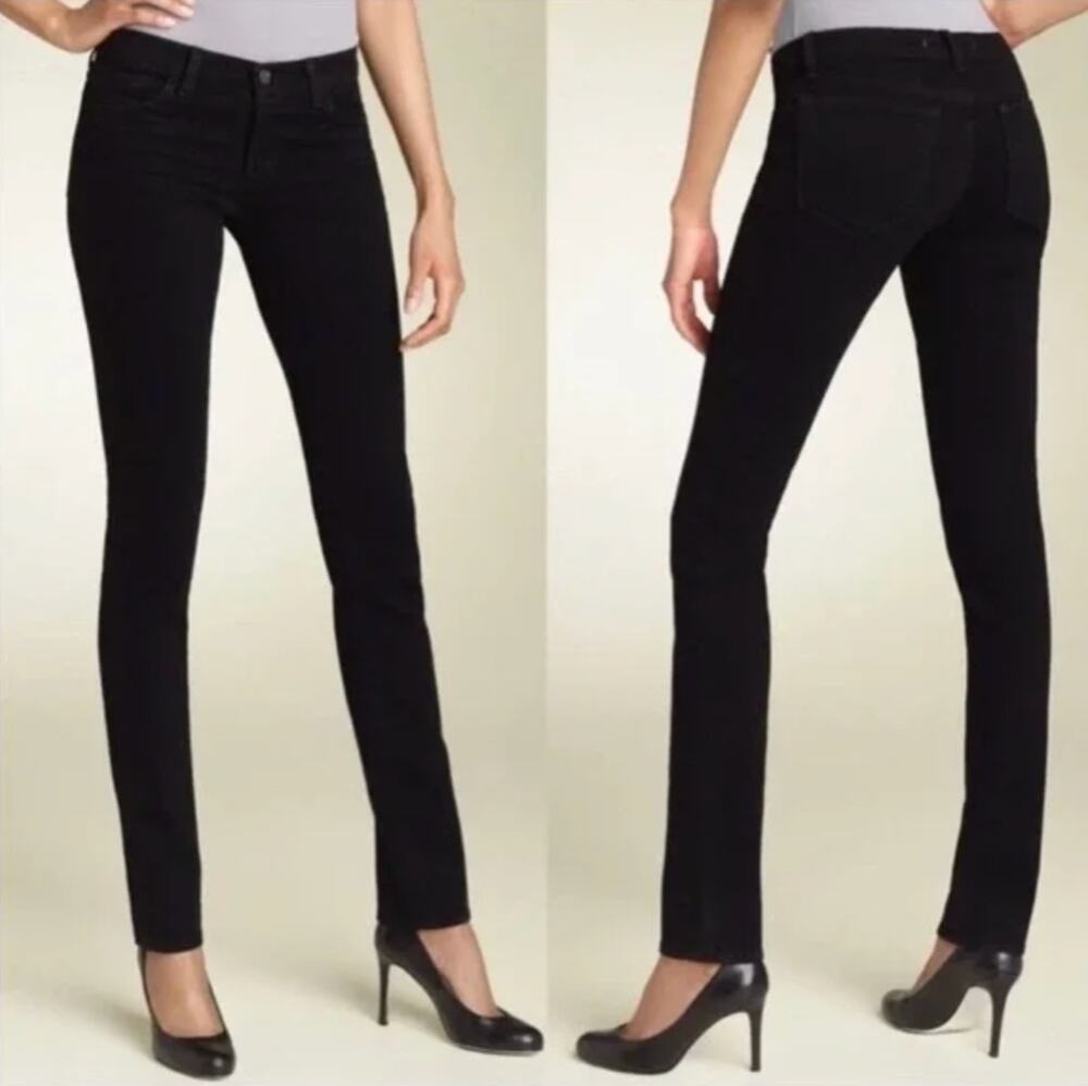 J Brand Black Jeans Cotton Stretch Low-Rise Dark Wash Pencil Leg Size 24 New